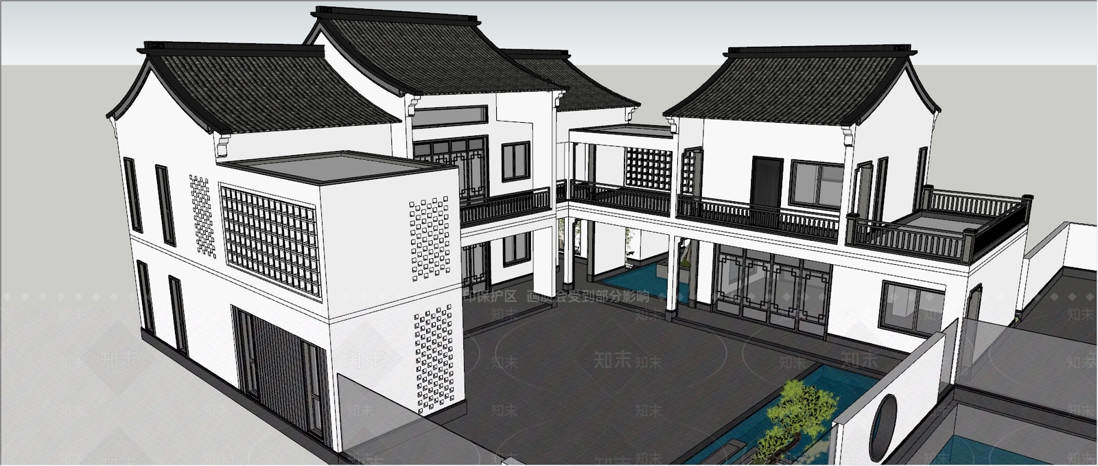 新中式四合院SU模型下载【ID:379596224】