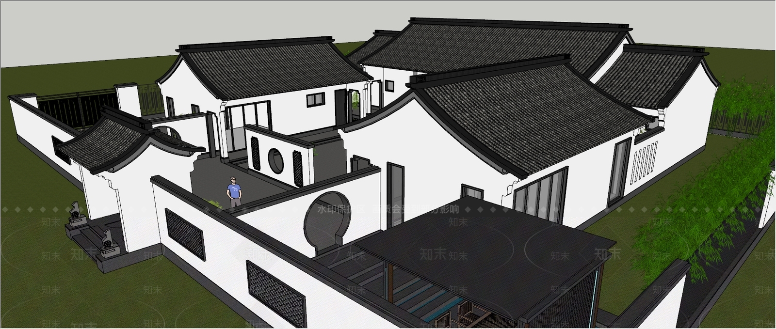 新中式四合院外观SU模型下载【ID:379600210】