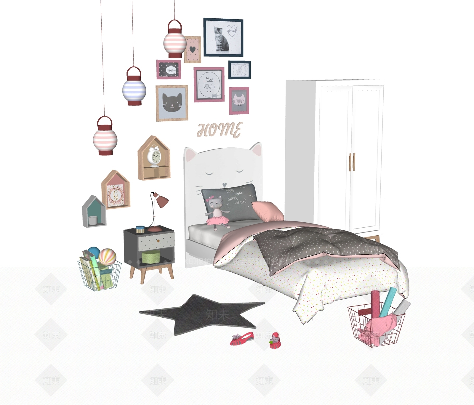 现代儿童床SU模型下载【ID:579643340】