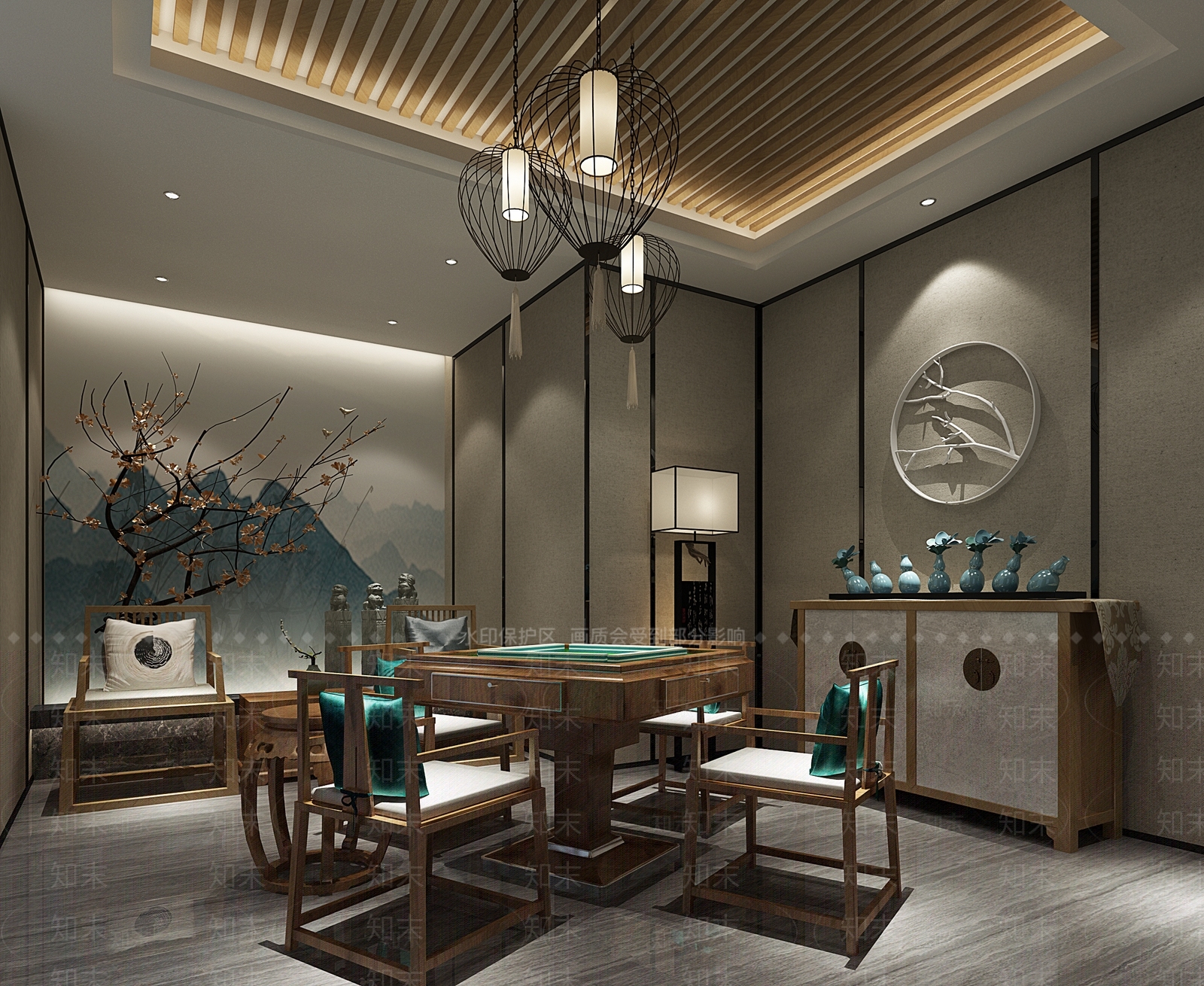 新中式棋牌室3D模型下载【ID:379661538】
