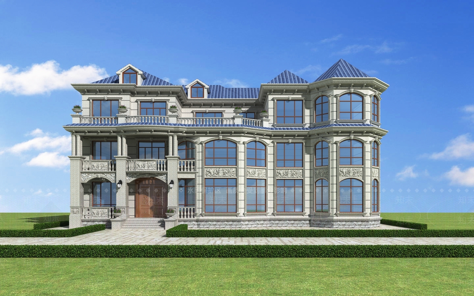 简欧别墅外观3d模型下载【id:979663888】