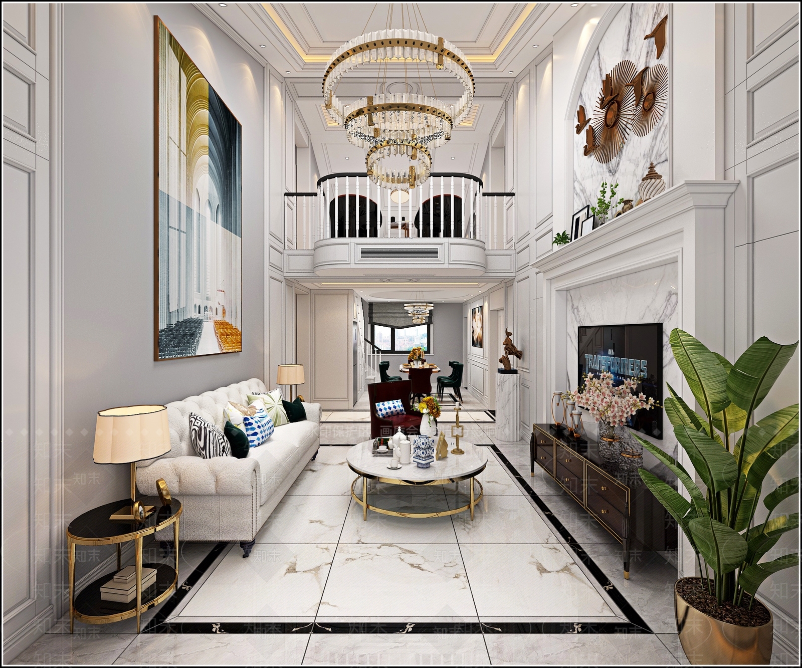 美式风格客餐厅3D模型下载【ID:779824834】