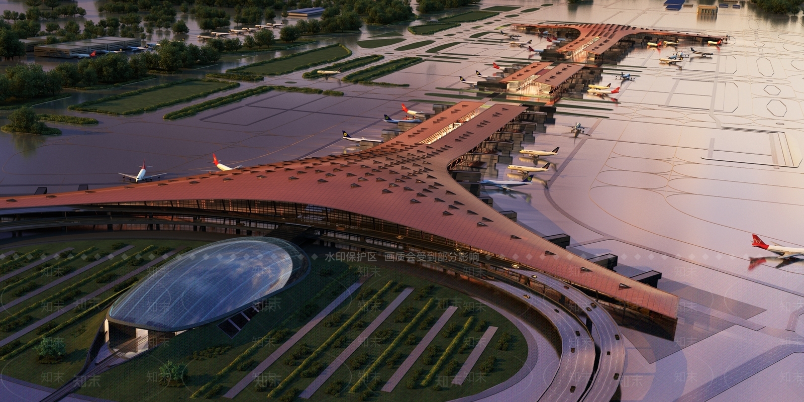 现代飞机场鸟瞰规划3D模型下载【ID:579679452】