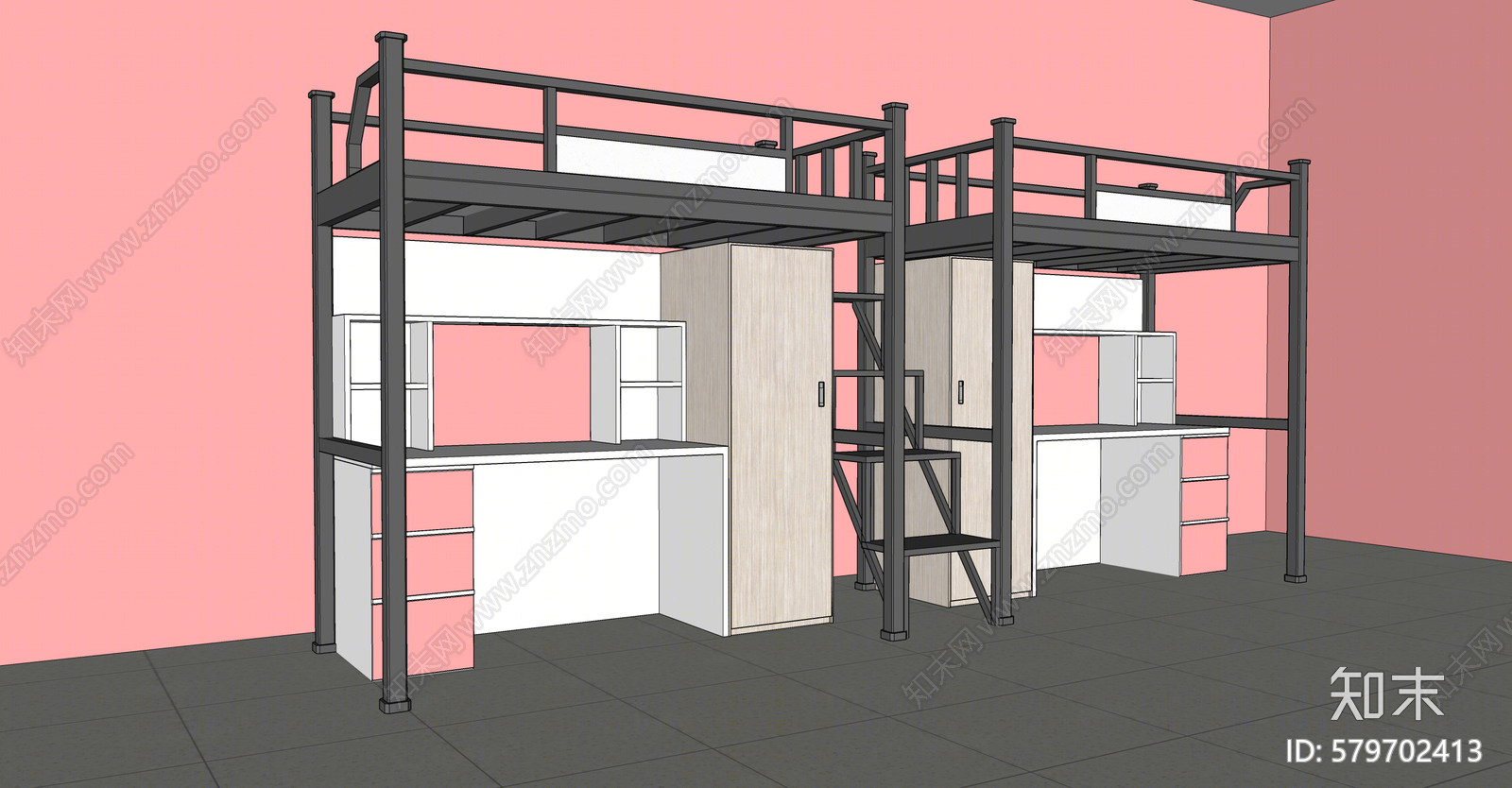 现代双层床SU模型下载【ID:579702413】