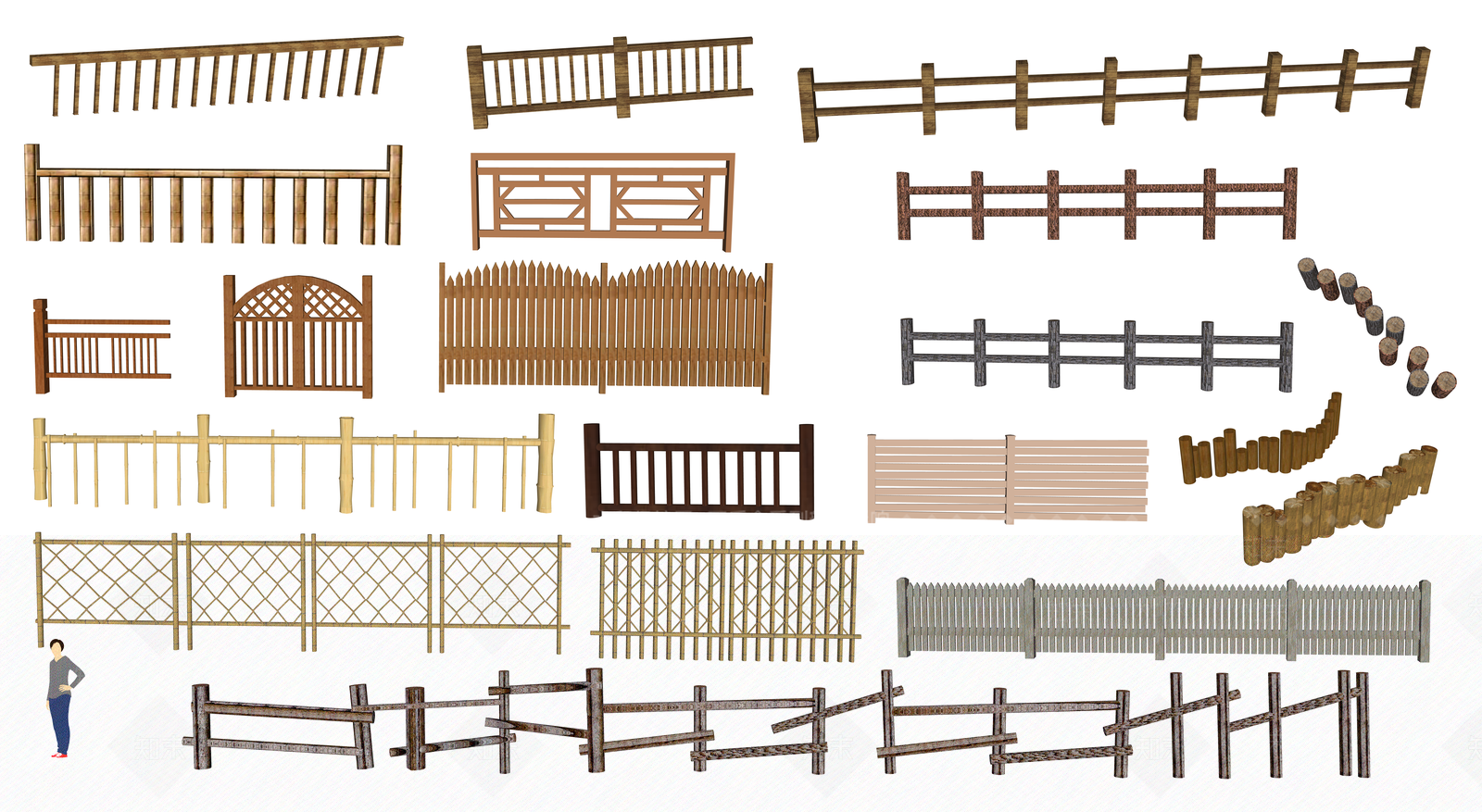 现代木艺栏杆SU模型下载【ID:679714822】