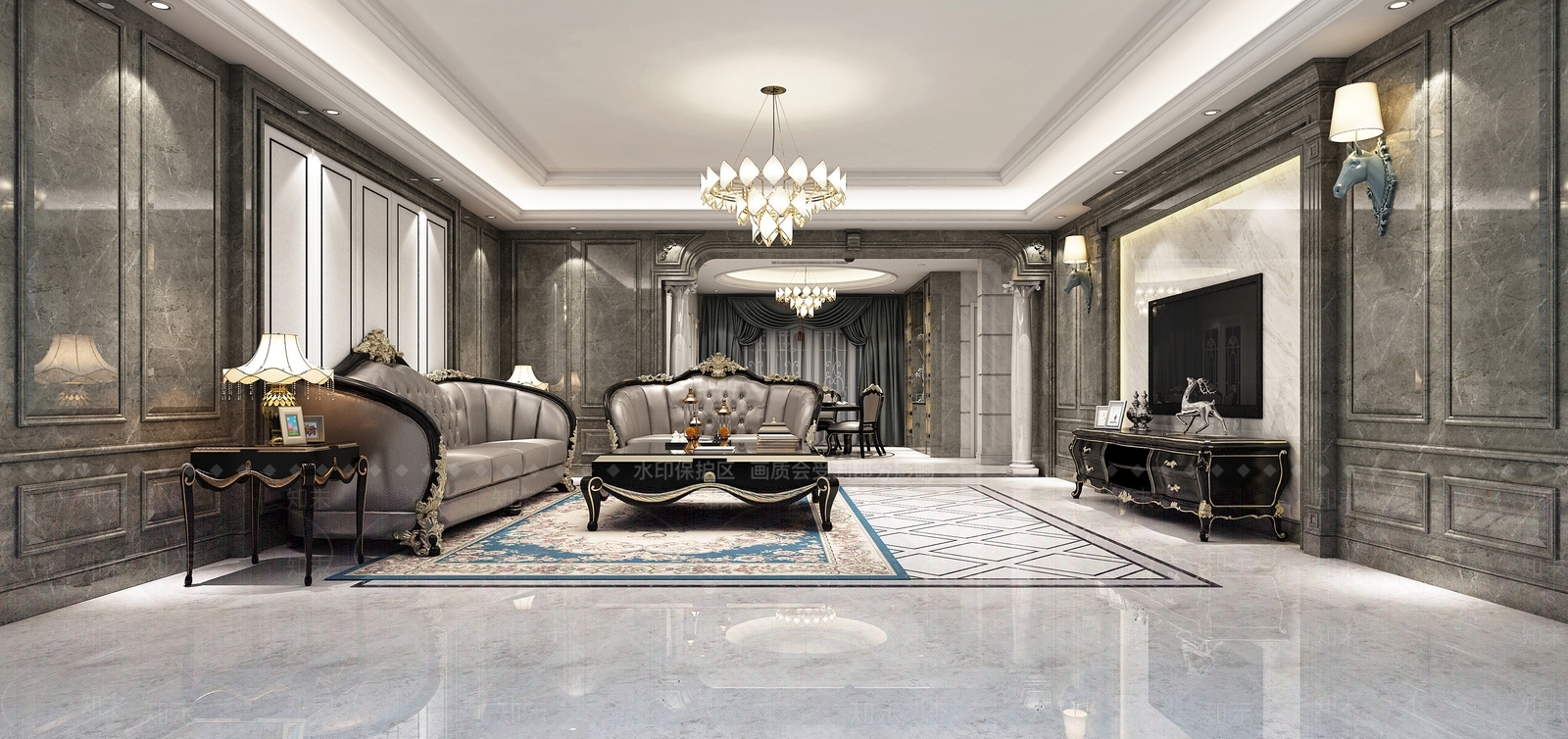 欧式客厅3D模型下载【ID:879715374】