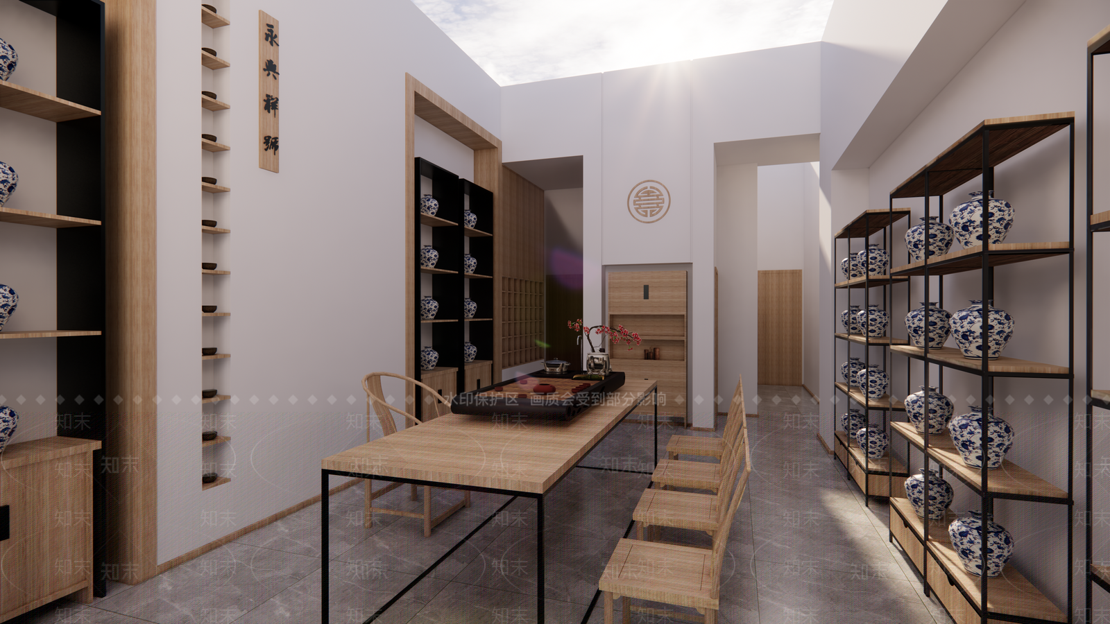 新中式茶室SU模型下载【ID:983904304】
