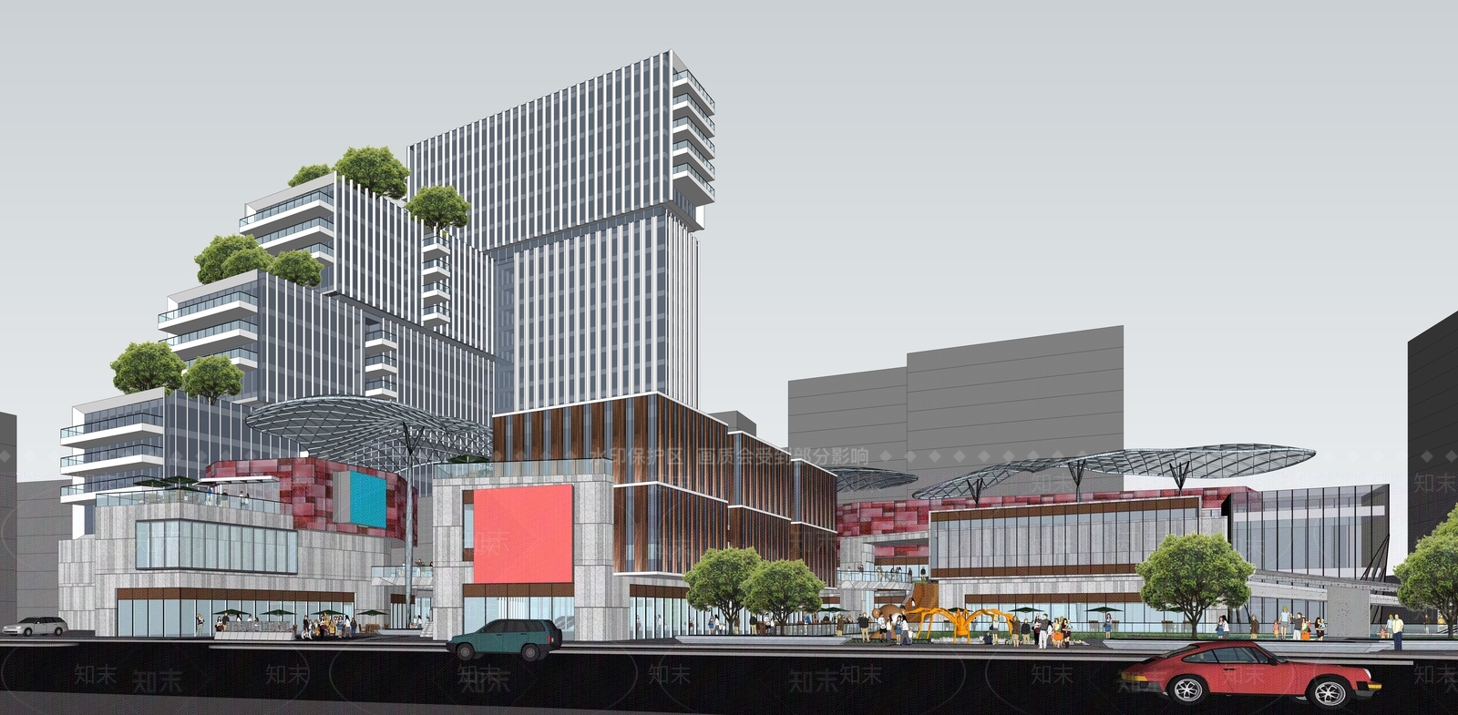 现代商场建筑SU模型精品下载_SketchUp模型_知末网