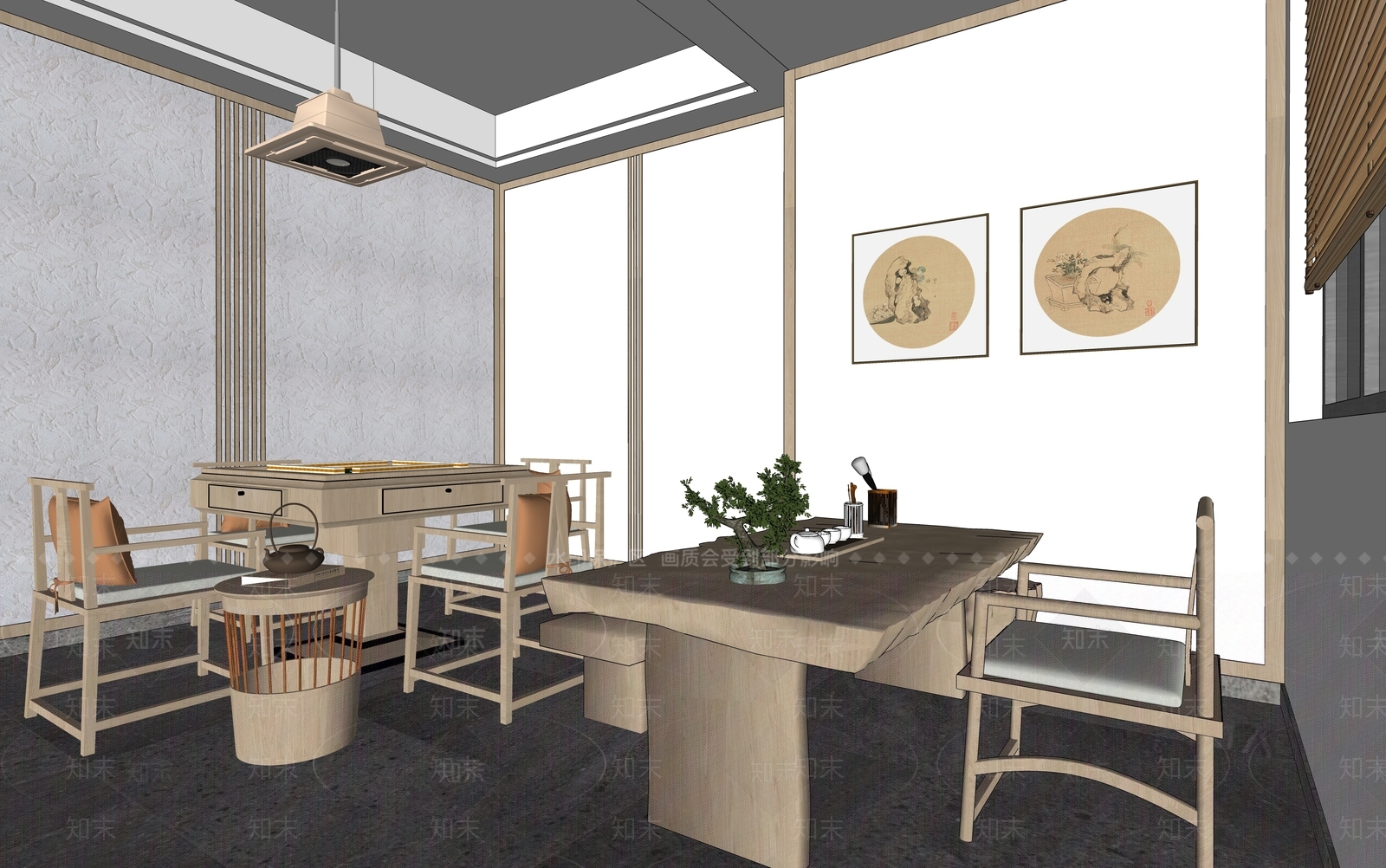 新中式茶室SU模型下载【ID:979813376】