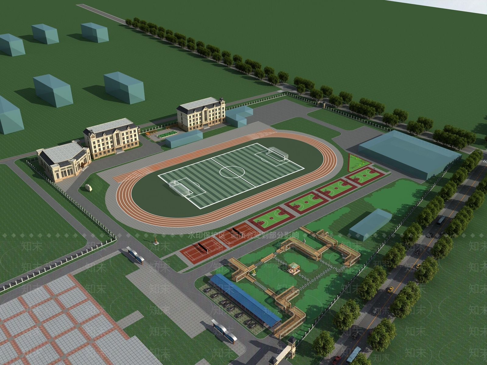 简欧体育场鸟瞰3D模型下载【ID:879815908】