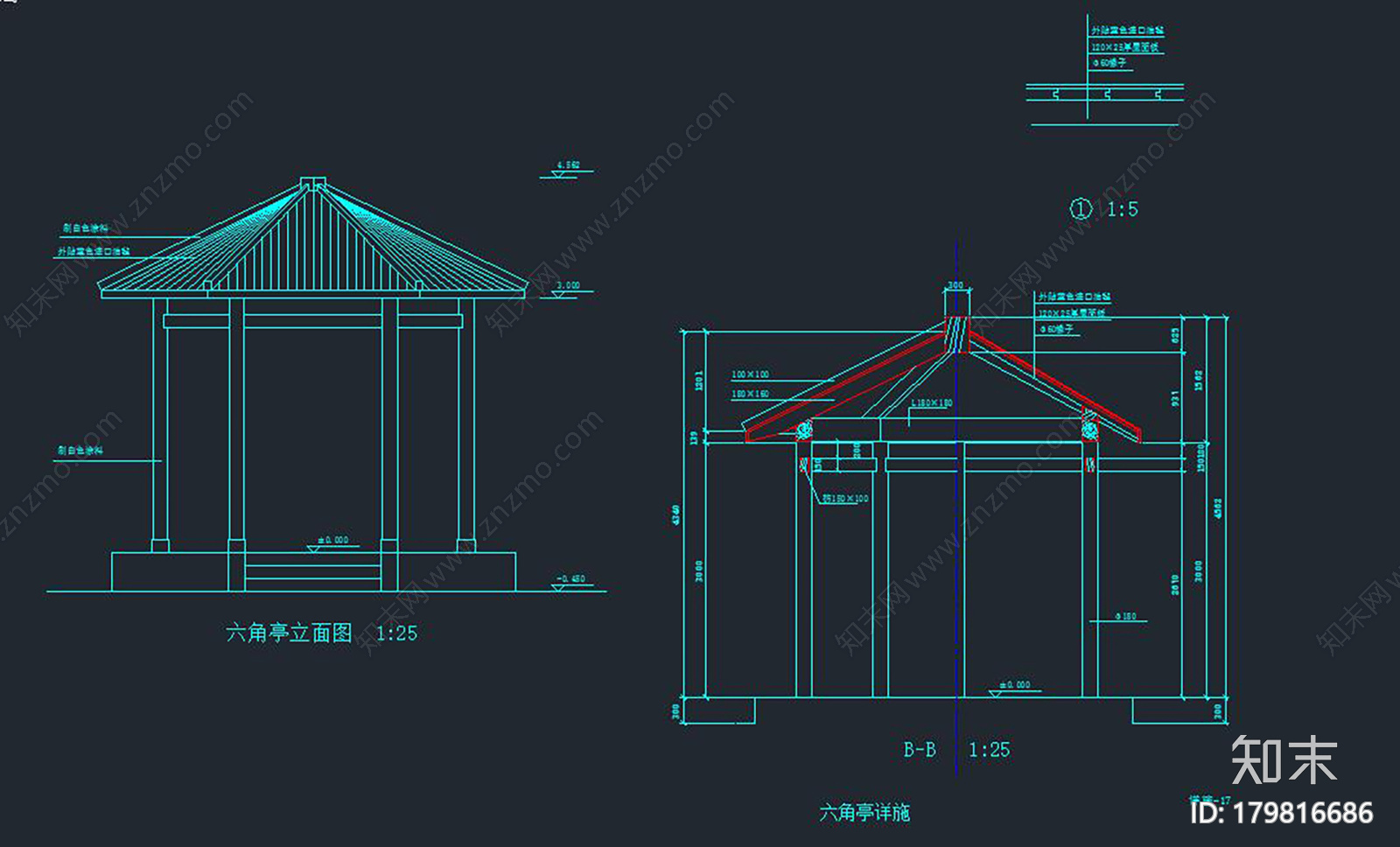 六角亭施工图下载【ID:179816686】
