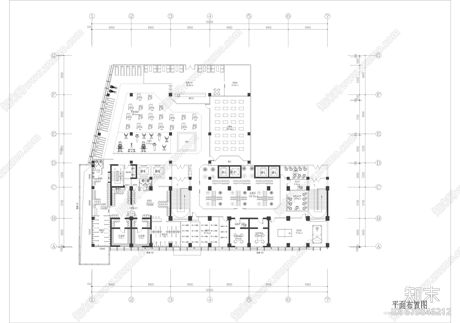 丘瑞斯特健身房瑜伽馆游泳馆体操房平面图cad施工图下载【ID:679846212】