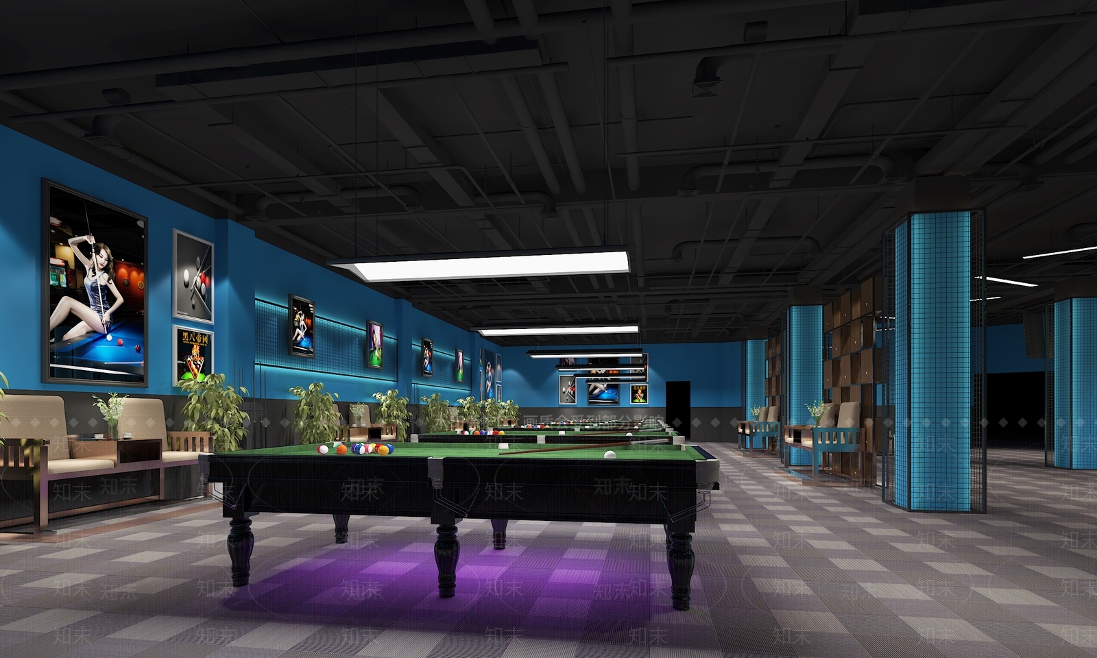 工业风台球室3D模型下载【ID:979894934】