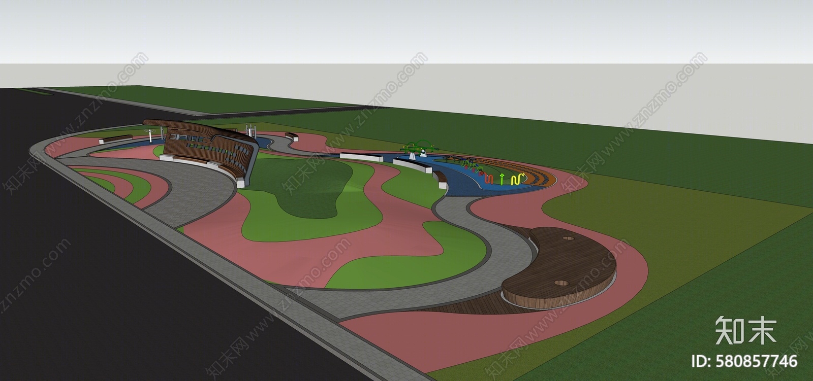 现代风格公园景观SU模型下载【ID:580857746】