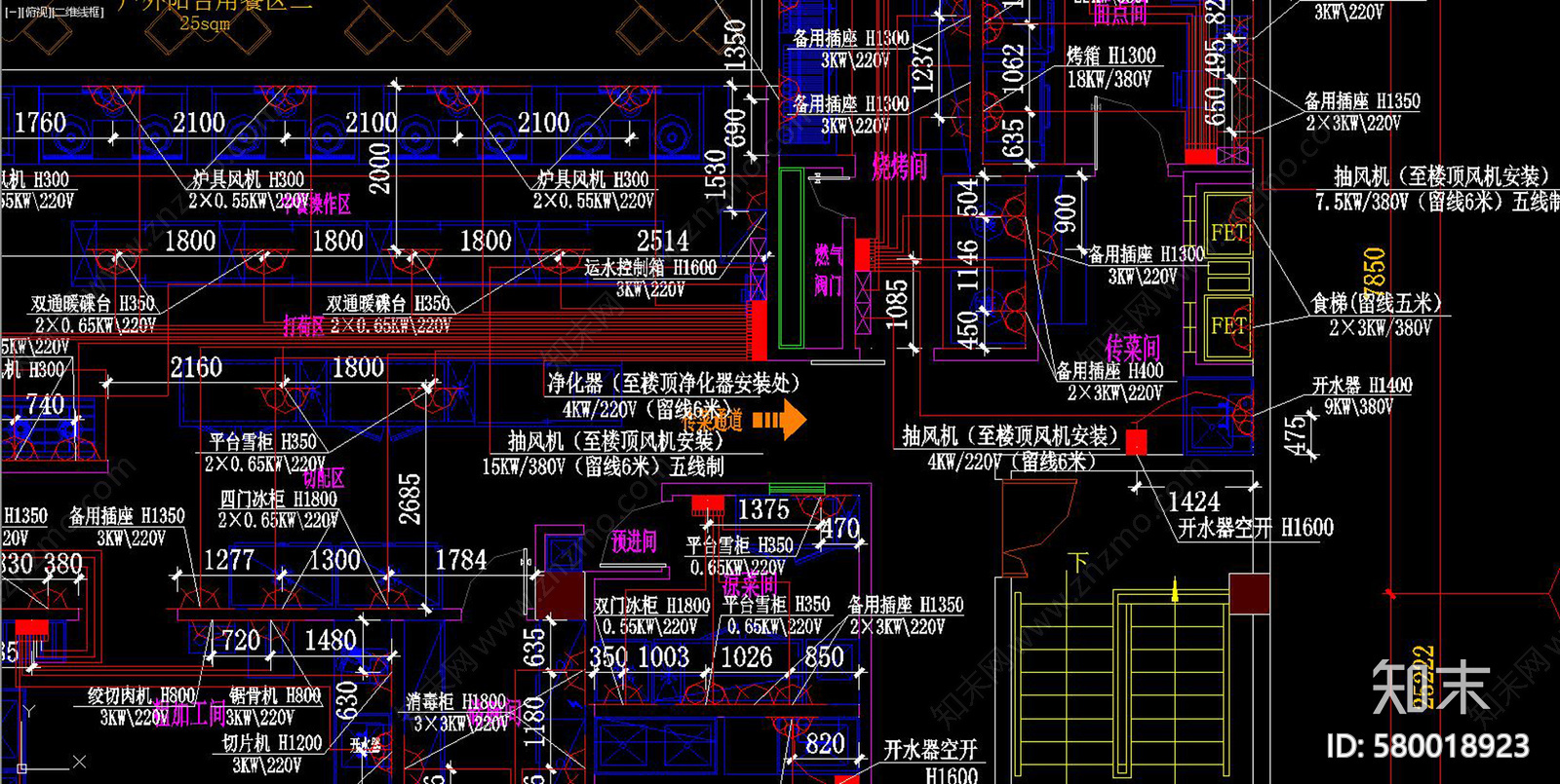 后厨配电CAD施工图下载【ID:580018923】