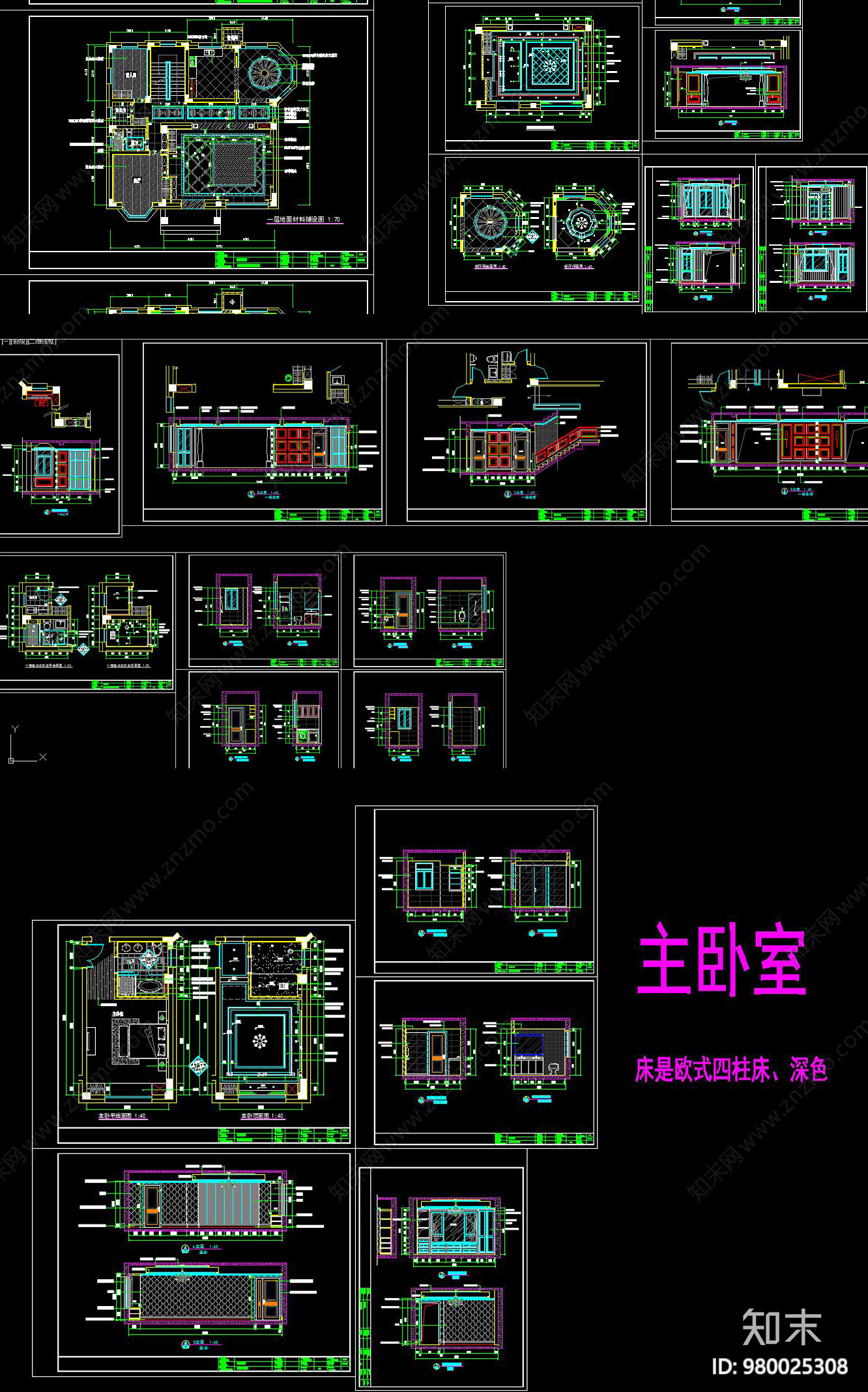 简欧家装cad施工图下载【ID:980025308】