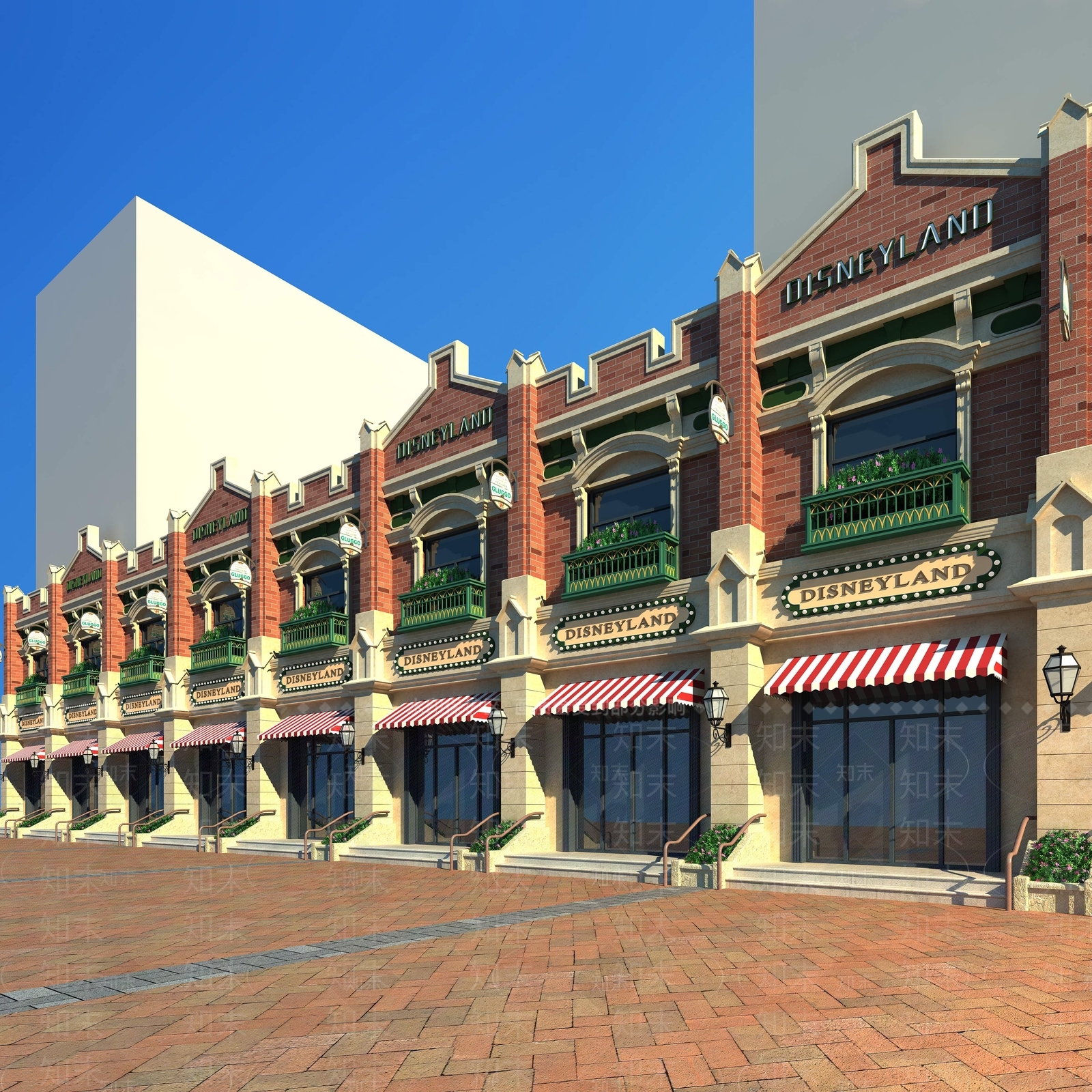 美式商业街外观3D模型下载【ID:580028134】