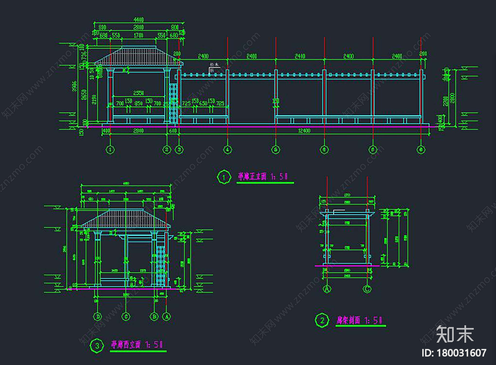 亭廊大样图施工图下载【ID:180031607】