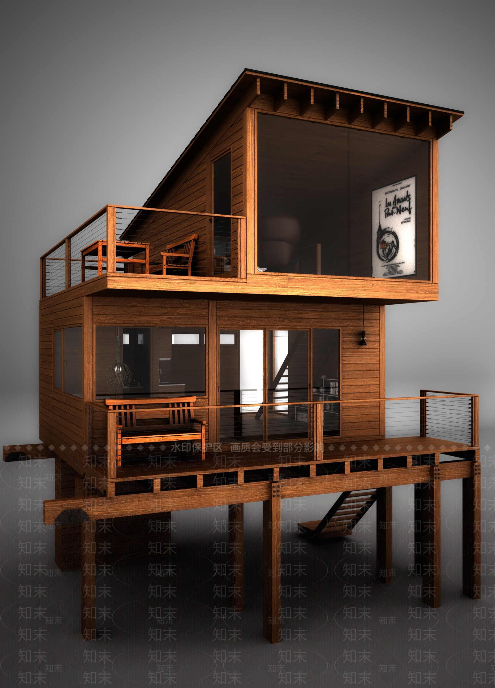 现代风格别墅外观3d模型下载【id:580139405】