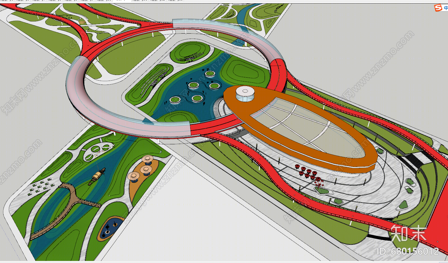 现代公园景观SU模型下载【ID:680156012】