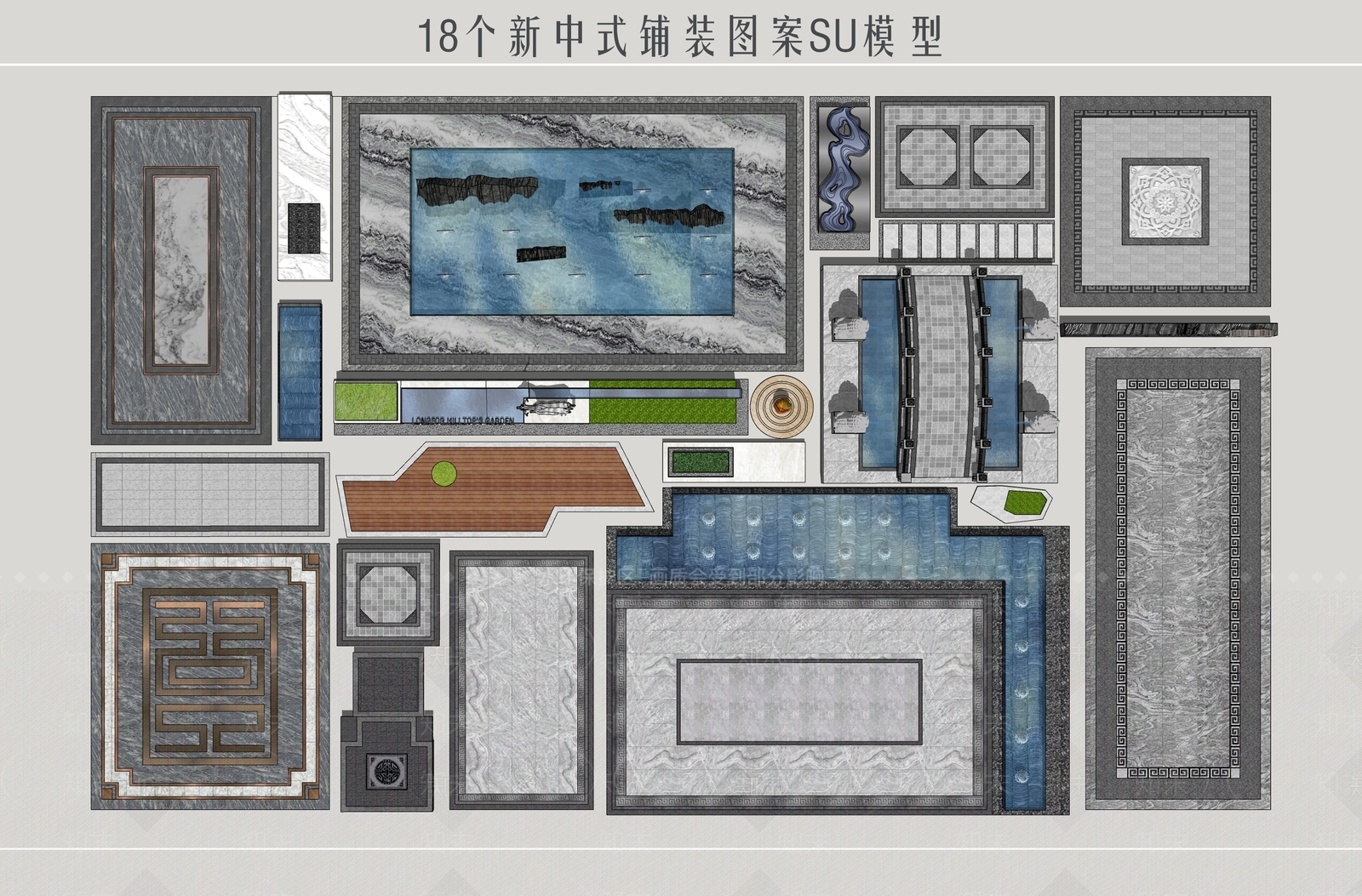 新中式地面铺装SU模型下载【ID:580256428】