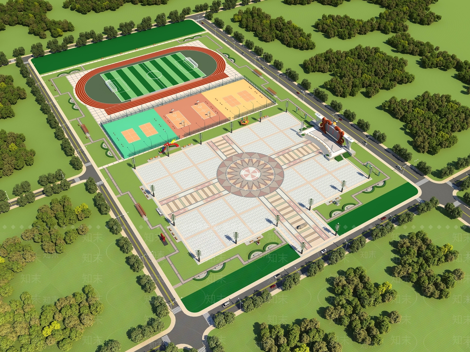 现代广场鸟瞰3D模型下载【ID:980317515】