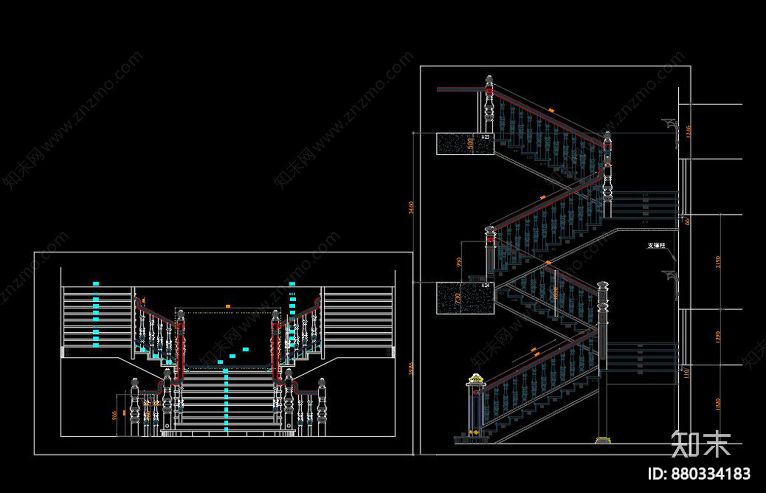 整木楼梯下单分解施工图下载【ID:880334183】