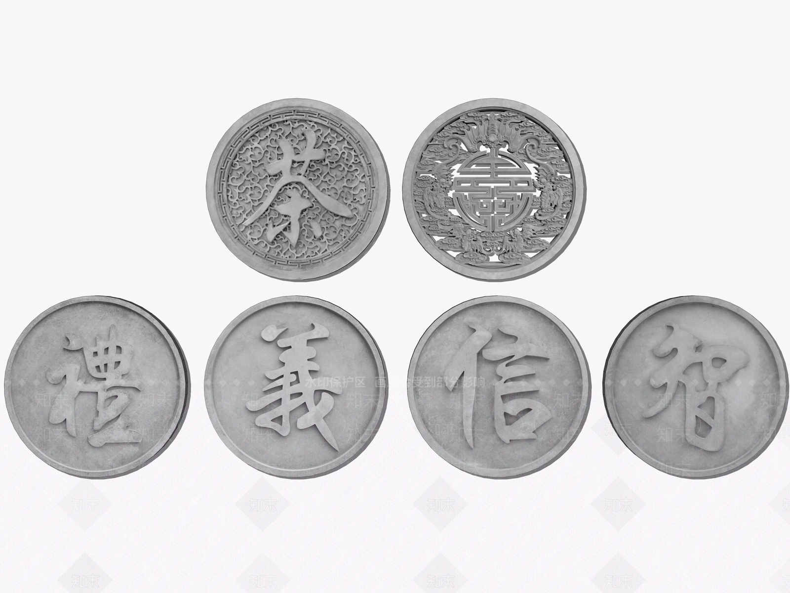 2D中式雕塑小品SU模型下载【ID:680348683】