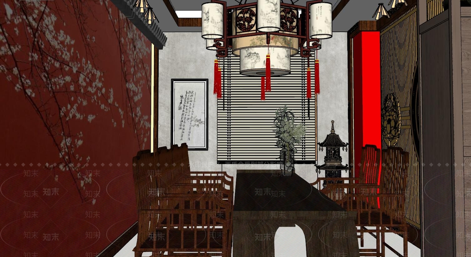 中式棋牌室SU模型下载【ID:380366260】