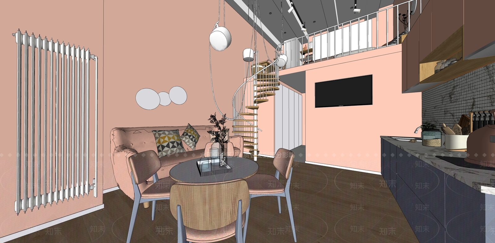 现代LOFT单身公寓SU模型下载【ID:880372889】
