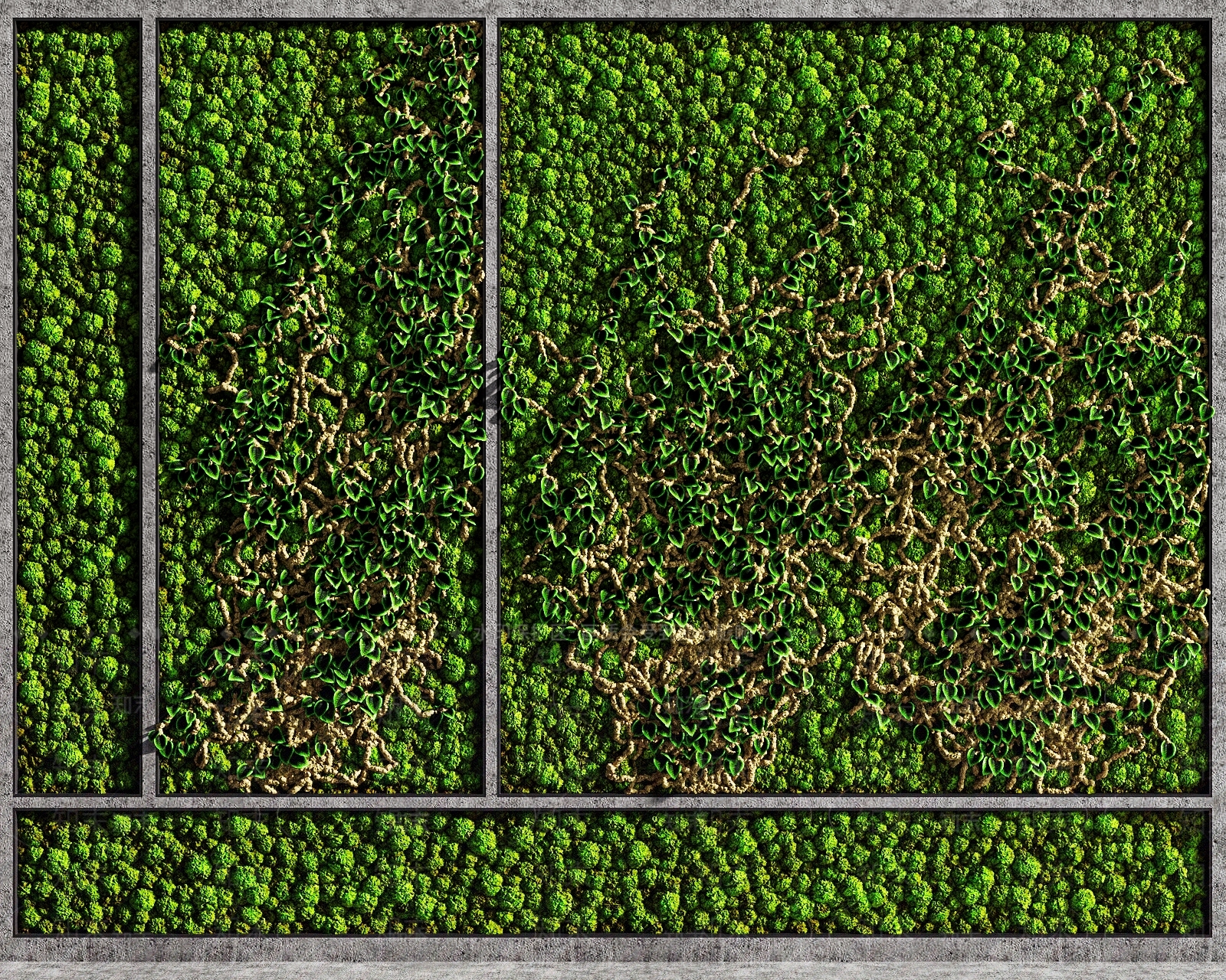 现代苔藓绿植墙3D模型下载【ID:480376206】