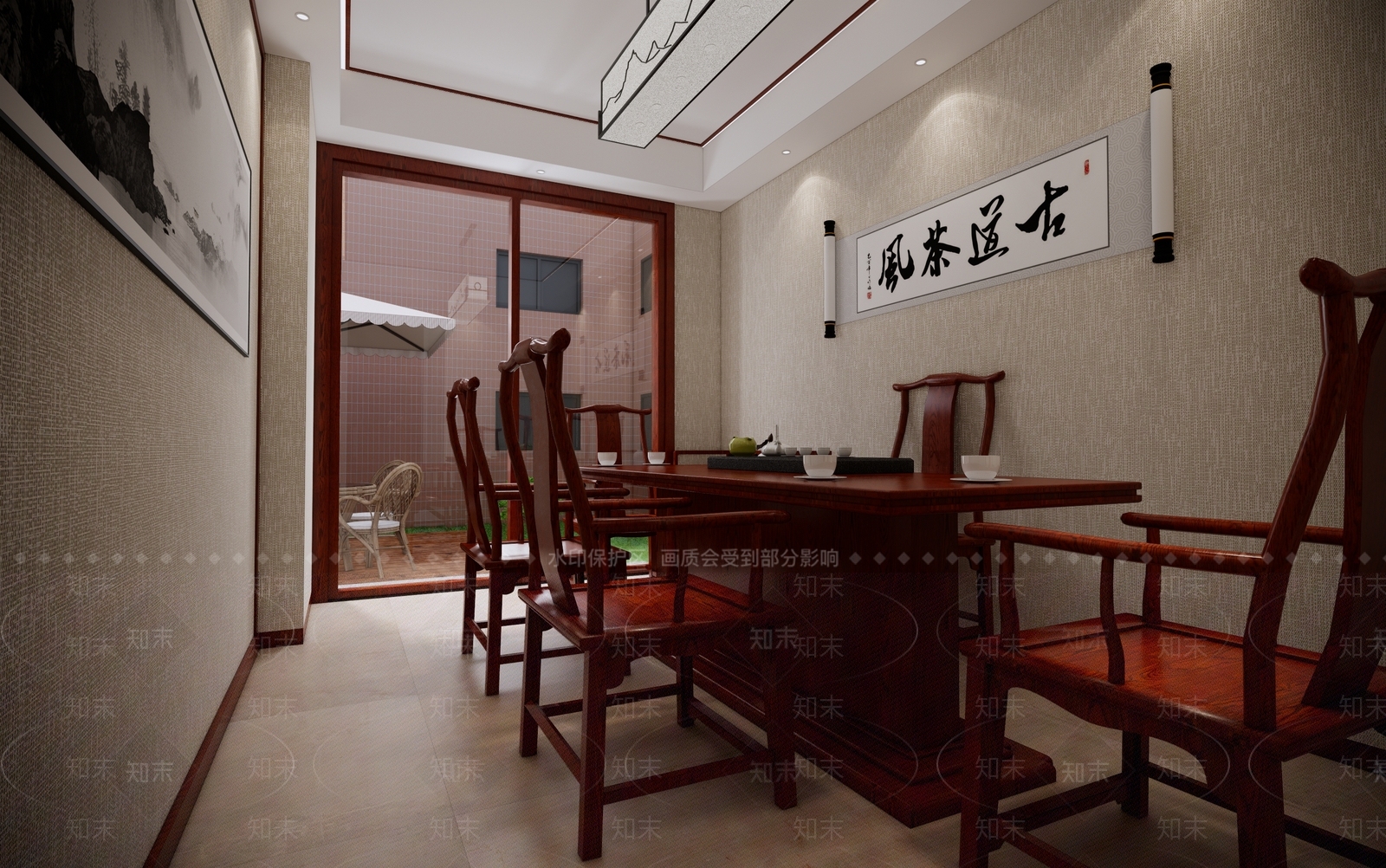 新中式茶室SU模型下载【ID:981087305】