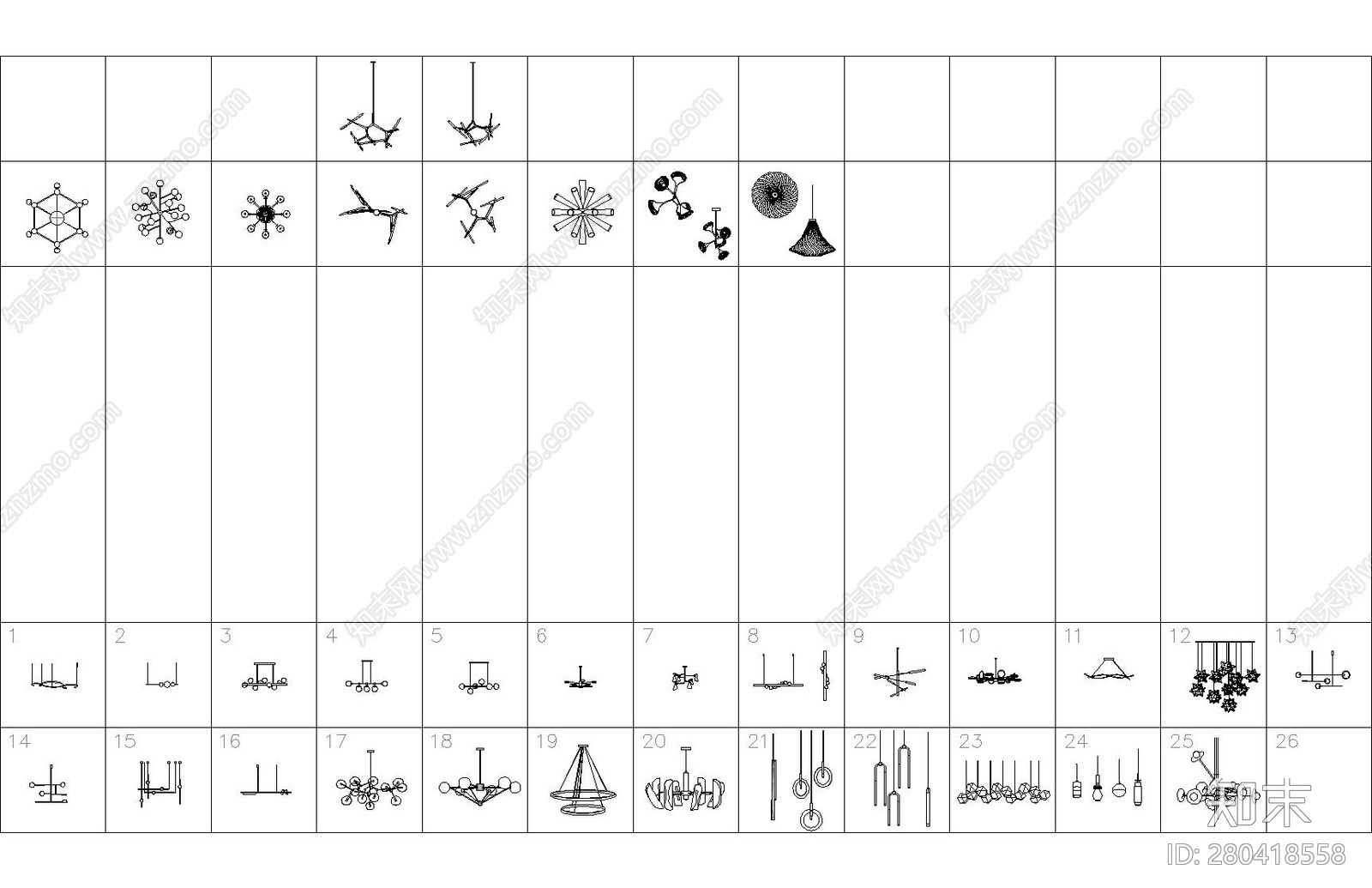 现代吊灯立面施工图下载【ID:280418558】