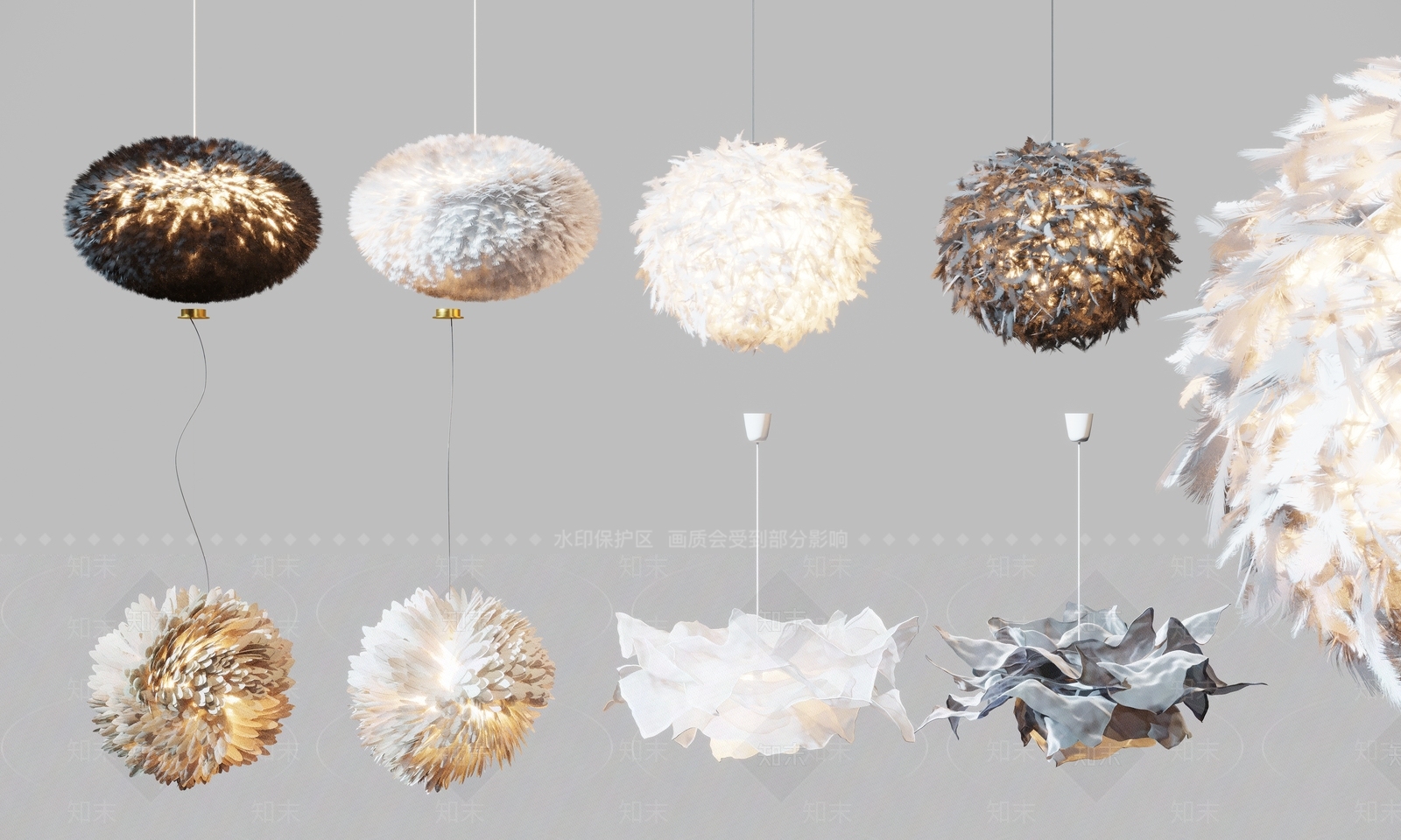现代羽毛吊灯3D模型下载【ID:580424800】