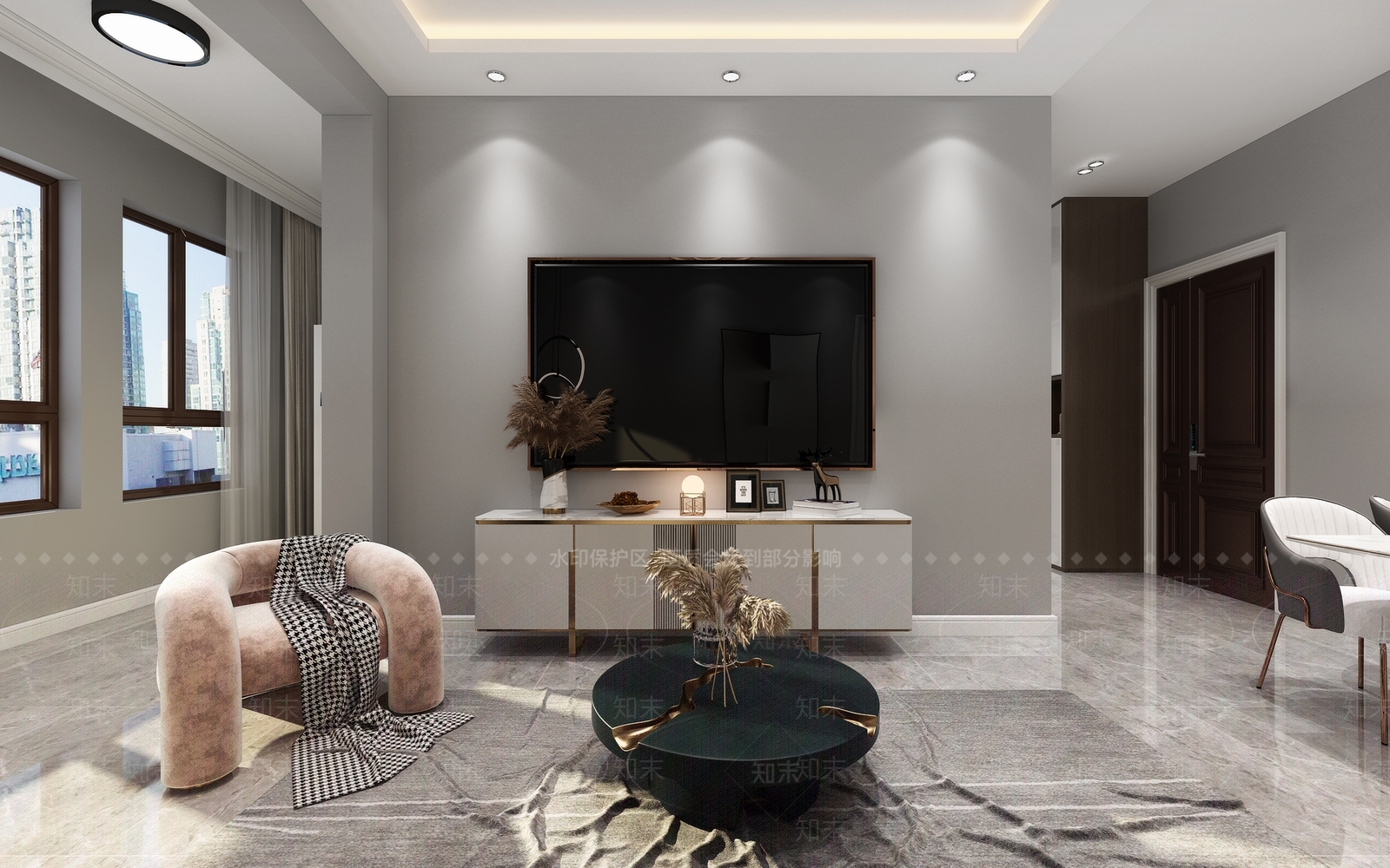 现代客厅3D模型下载【ID:980473633】