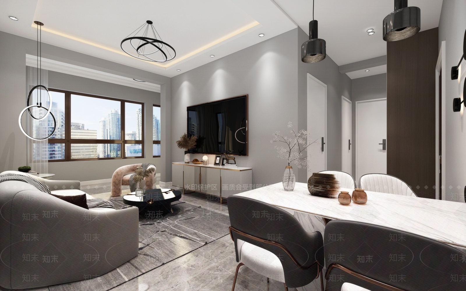 现代客厅3D模型下载【ID:980473633】