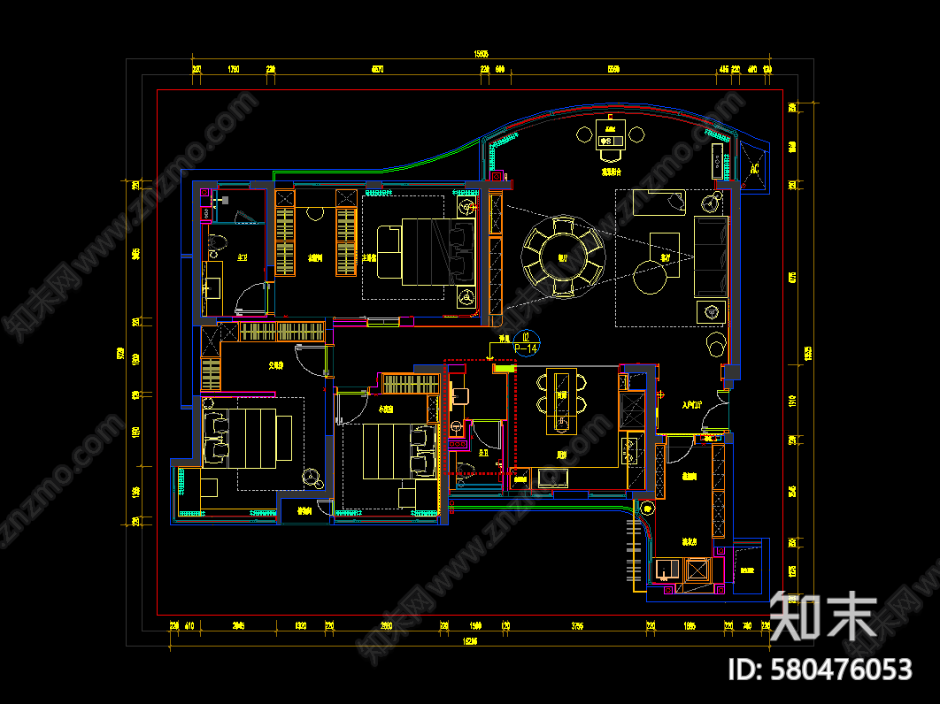 现代轻奢平层cad施工图下载【ID:580476053】