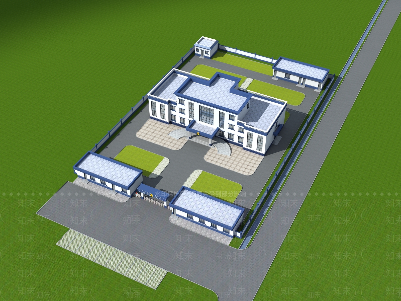 现代办公楼鸟瞰3D模型下载【ID:880478957】