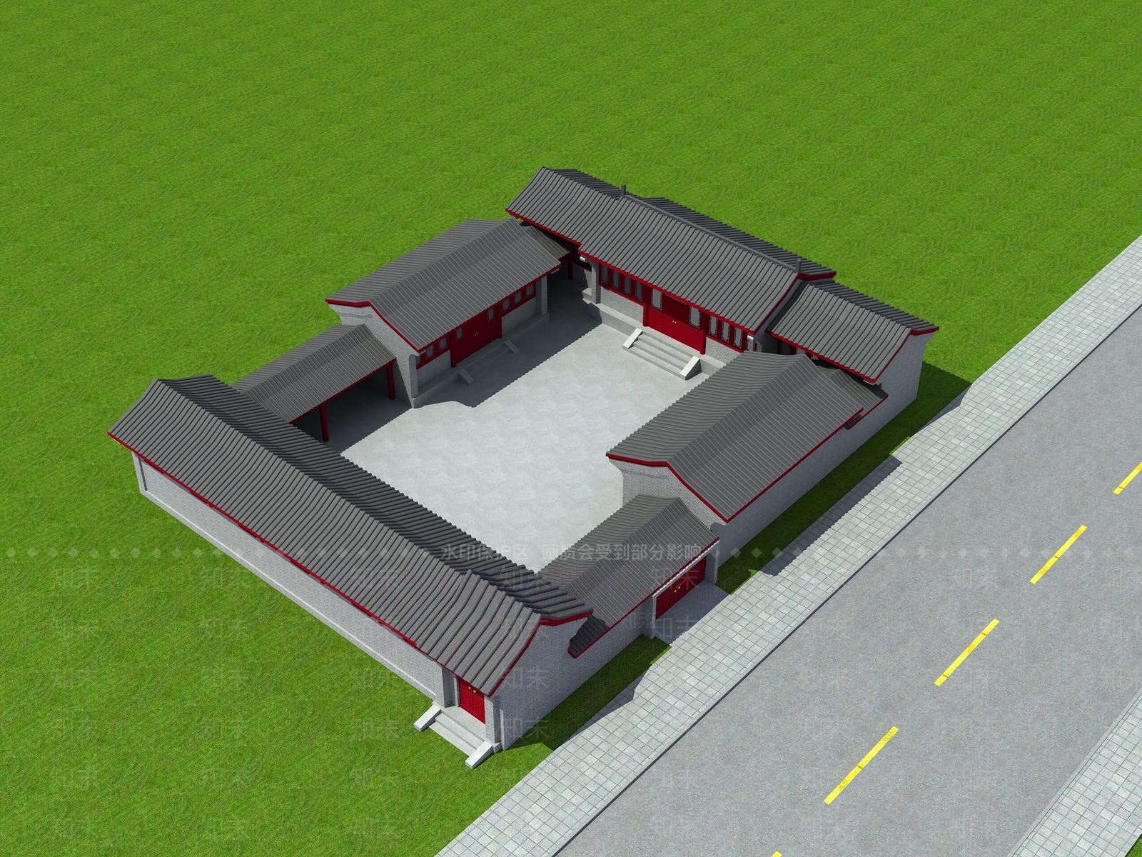 中式四合院外观3D模型下载【ID:880488946】