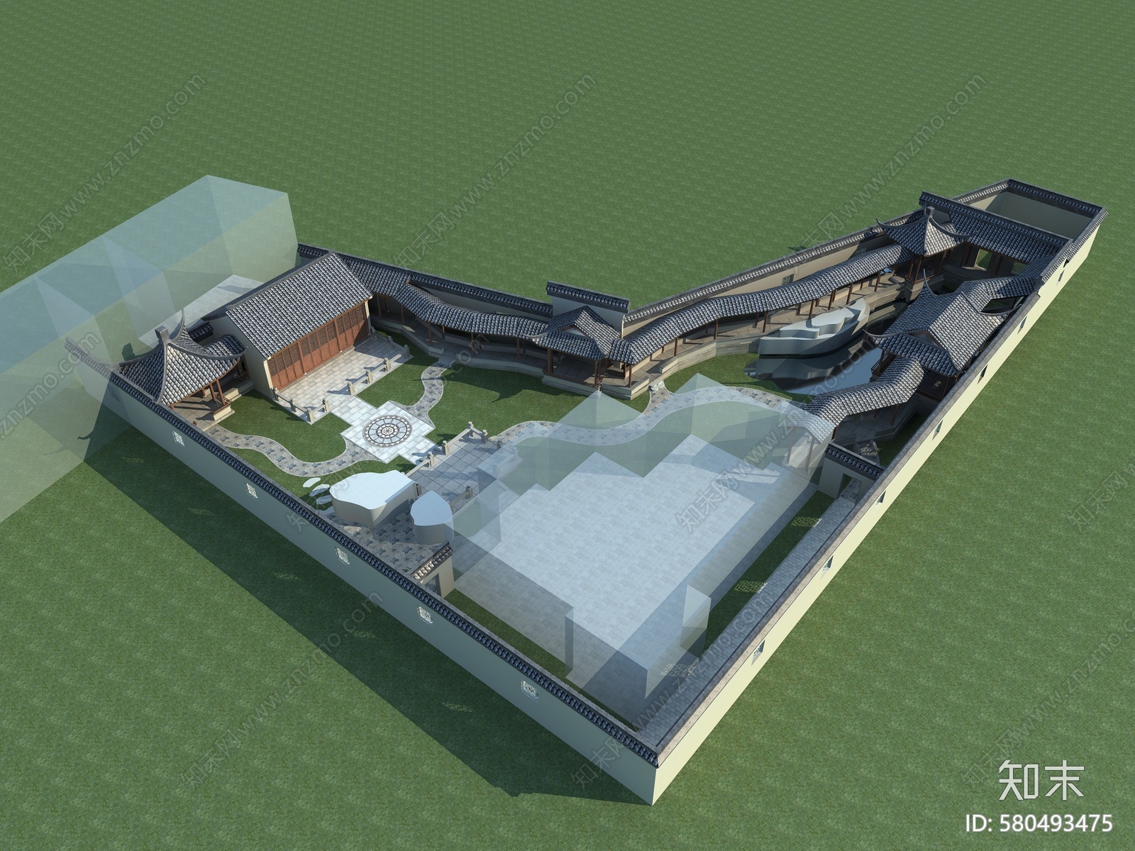 中式庭院3D模型下载【ID:580493475】