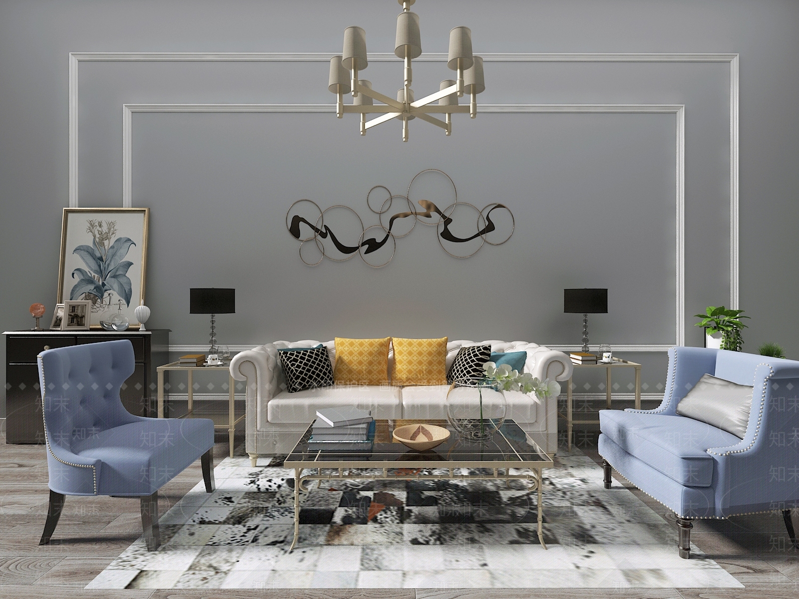 简欧风格沙发茶几3D模型下载【ID:380506390】