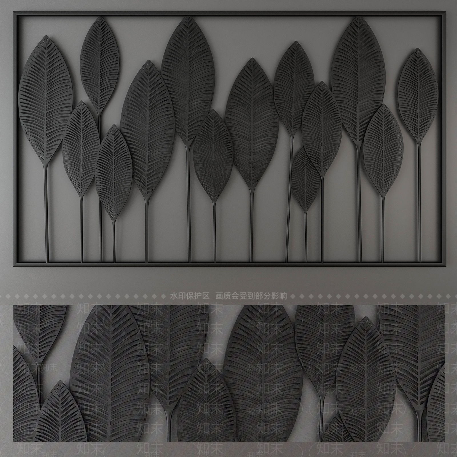 现代植物墙饰3D模型下载【ID:280540226】