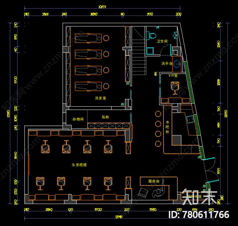 美容美发店装修设计图纸施工图下载【ID:780611766】