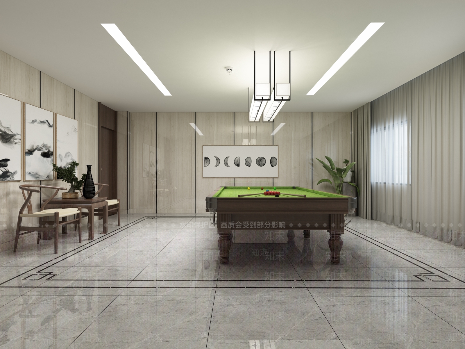新中式台球室3D模型下载【ID:980910982】