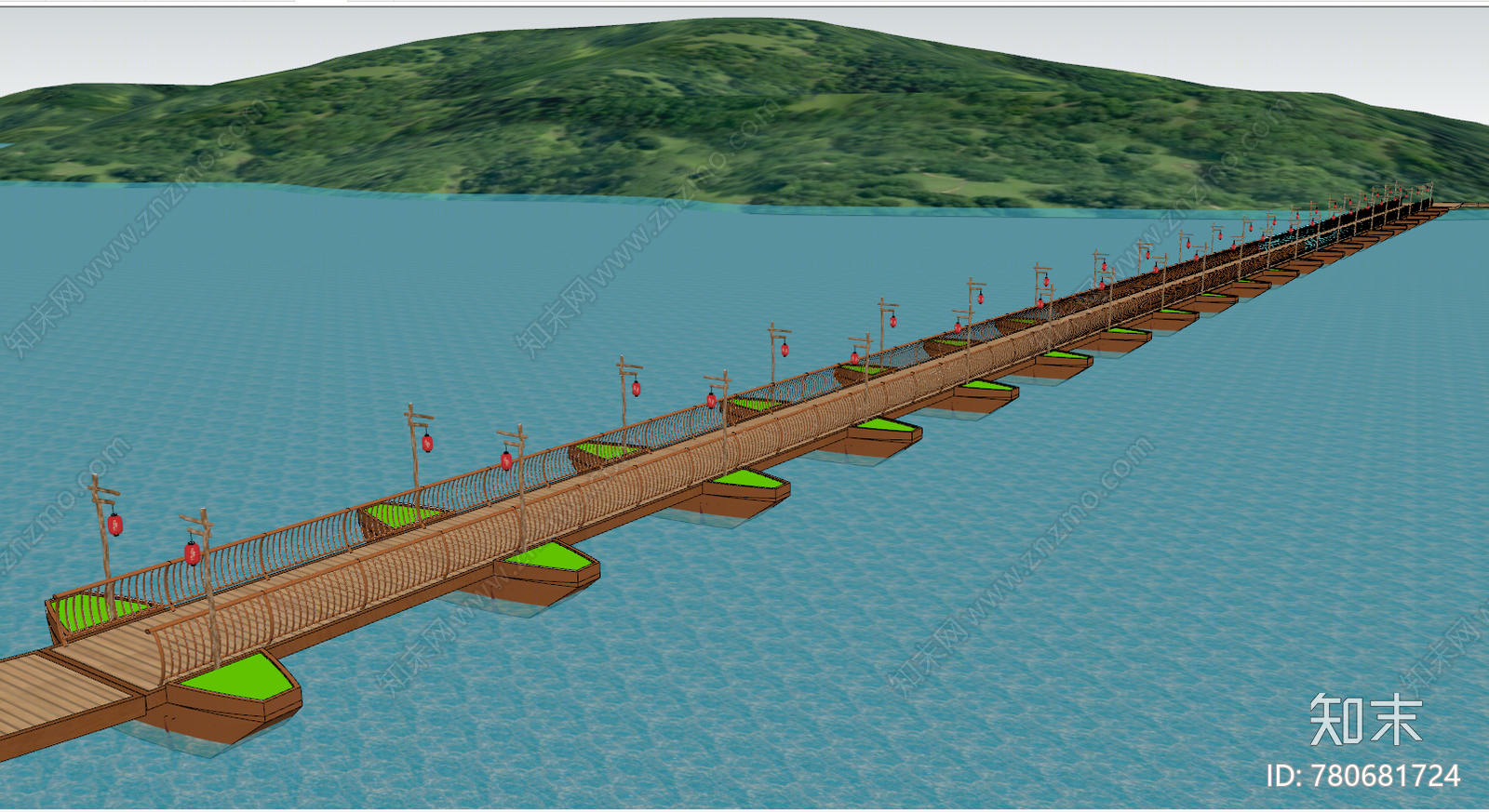 现代水上浮桥SU模型下载【ID:780681724】