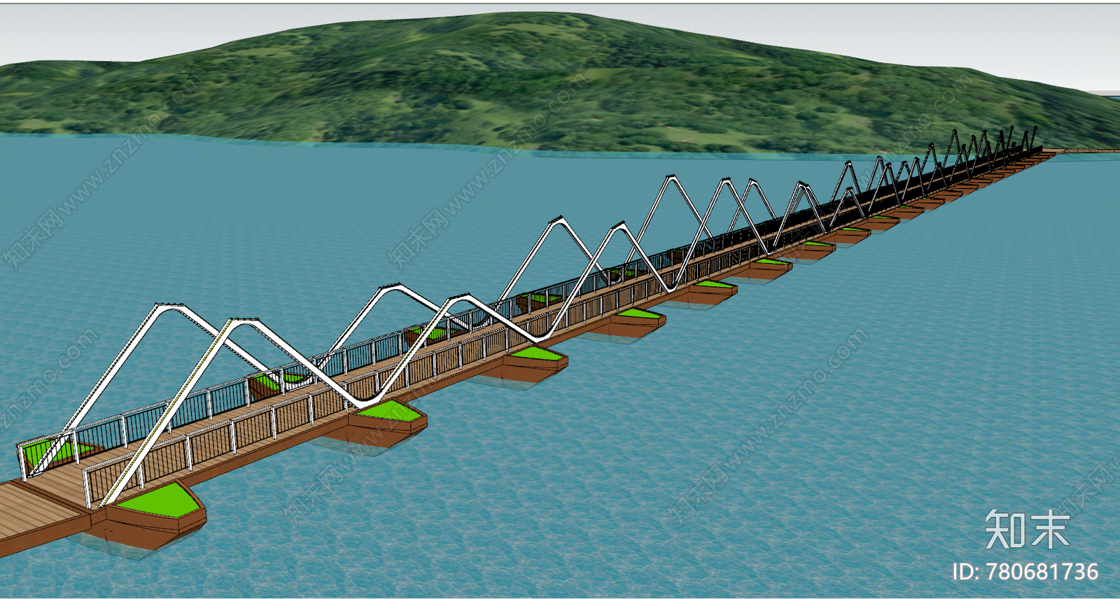 现代水上浮桥SU模型下载【ID:780681736】
