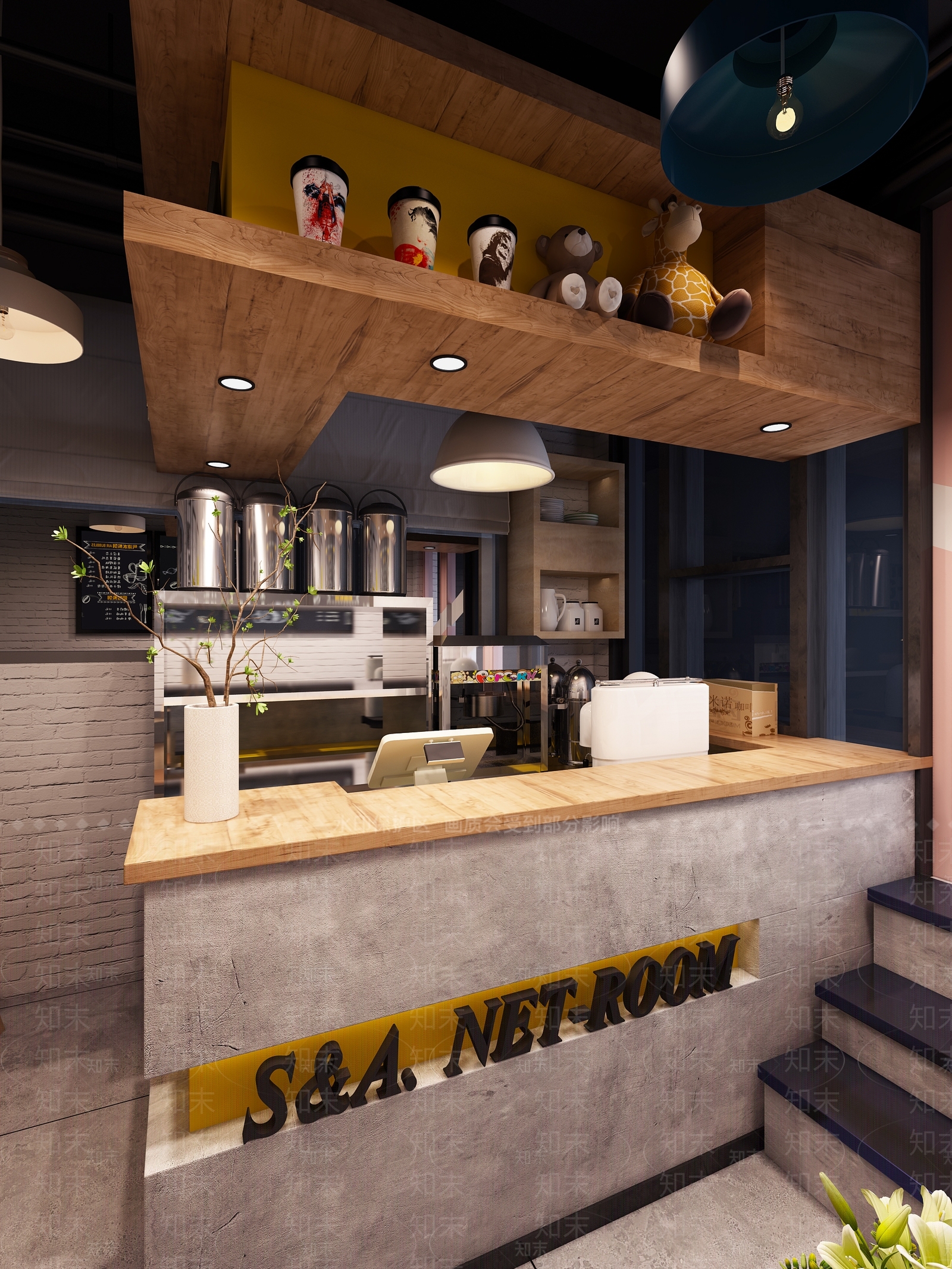 工业风奶茶店3d模型下载