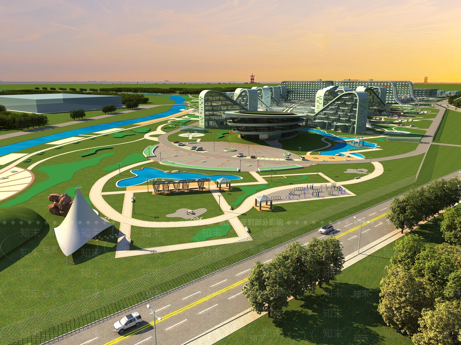 现代商业广场鸟瞰3D模型下载【ID:880729925】