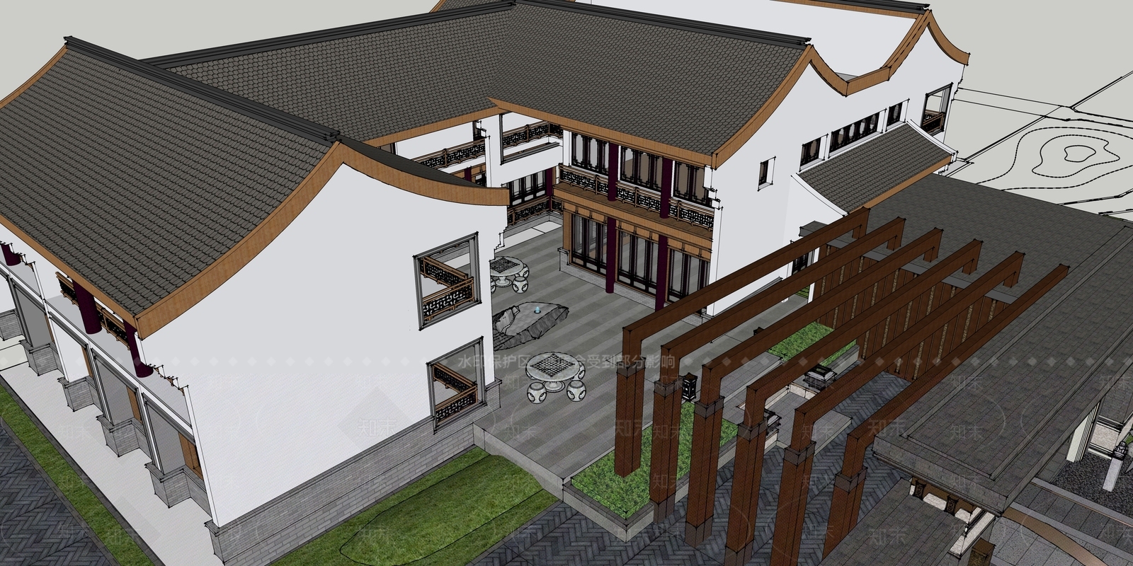 新中式四合院SU模型下载【ID:380728244】