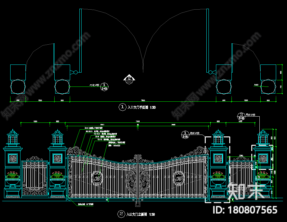 欧式简约大门详图施工图下载【ID:180807565】